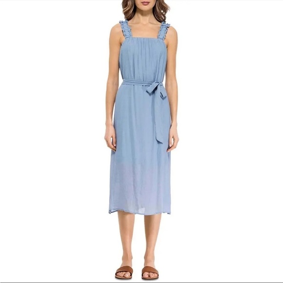 bobeau Dresses & Skirts - B COLLECTION BY BOBEAU Women’s Slate Blue Ruffle Sleeve Tie Waist Dress SZ Small